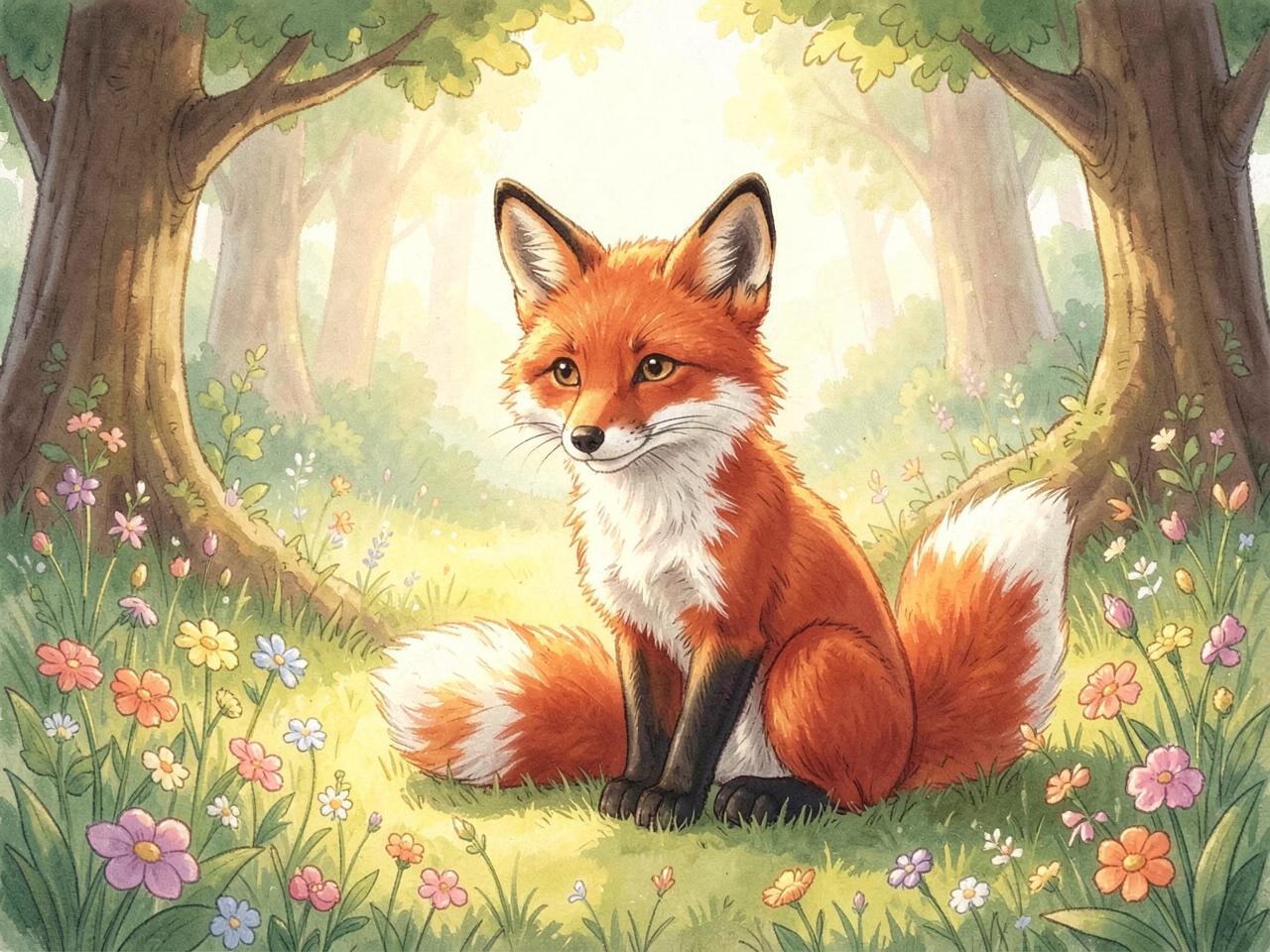 Red fox jigsaw puzzle scene in a sunlit woodland clearing